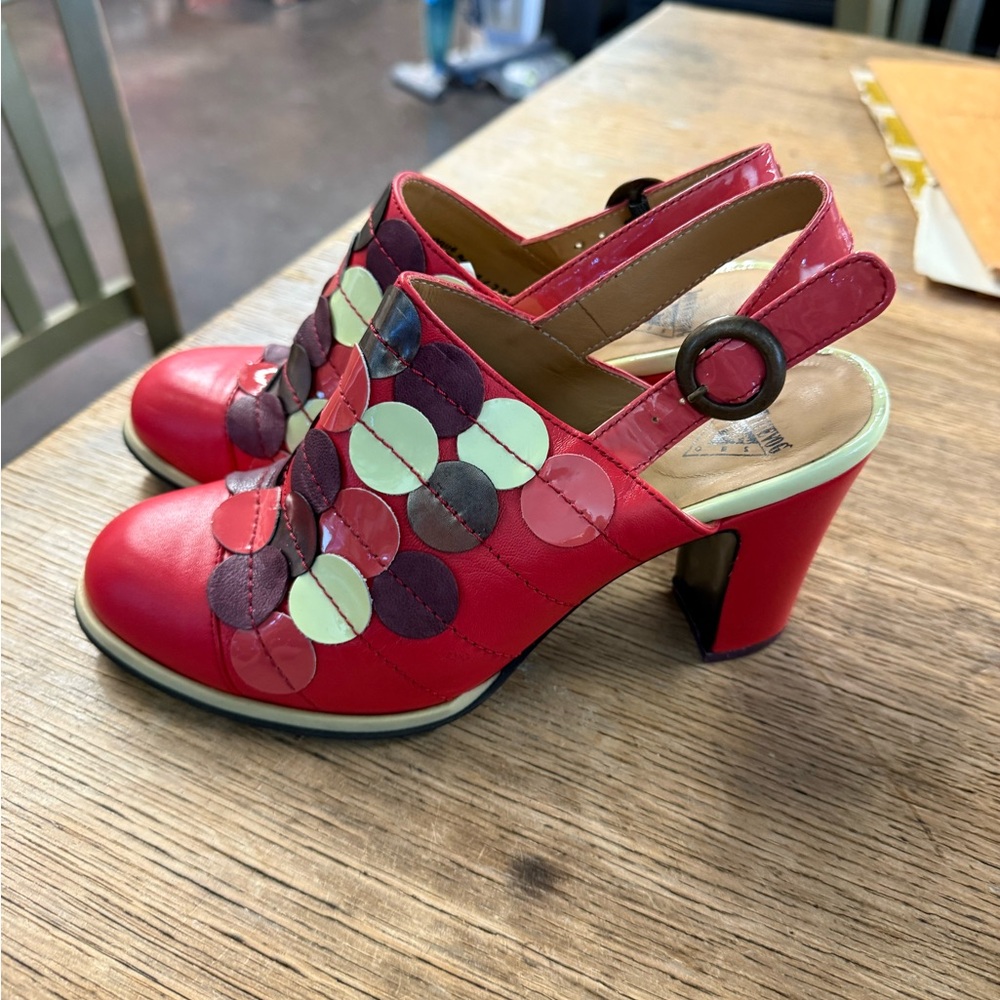 John Fluevog The Attic Tziporah Appliqué Slingback shoes sz 8 1/2 - Picture 4 of 7